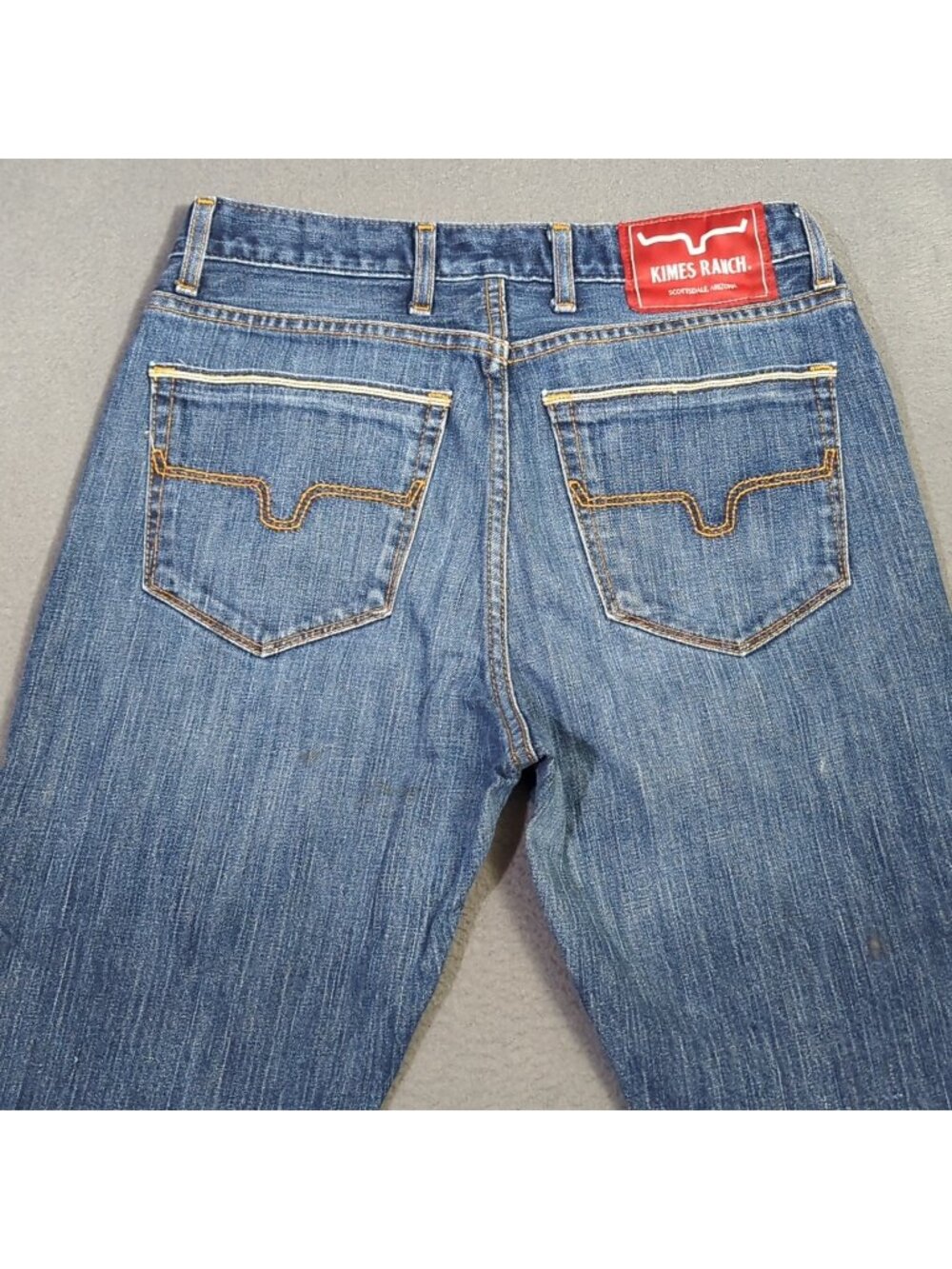Kimes Ranch Jeans Men's 31x34 Fits 30x33 Blue Roger Slim Fit Boot Cut Stains